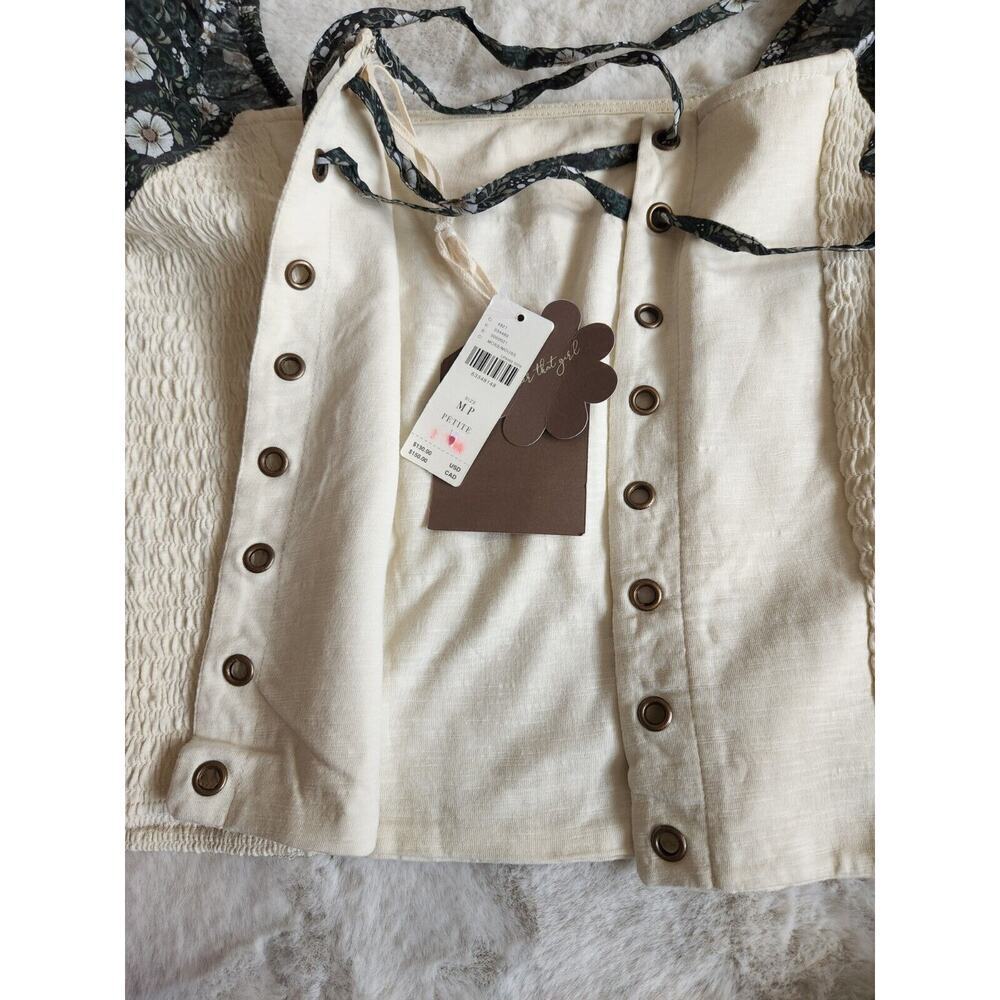 NWT Anthropologie Smocked Balloon-Sleeve Top size LP Moss green Cotton #G3410 - Picture 9 of 12